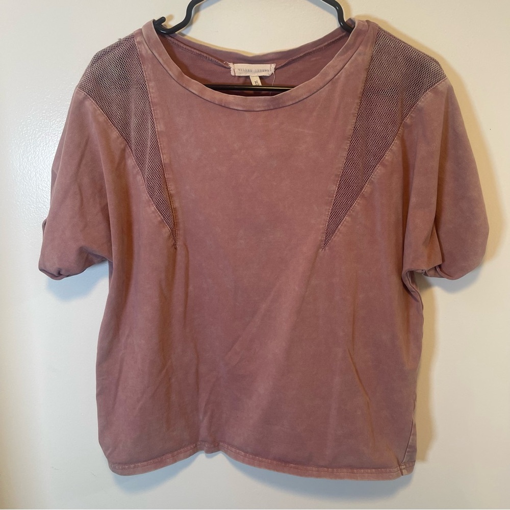 Gilded Intent Mauve Mesh-Accent Short Sleeve Tee